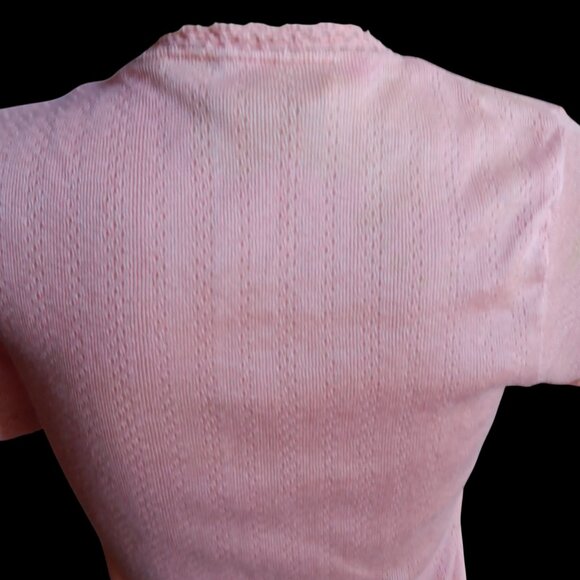 Vintage Women's Small Knitted Top K-mart 80's Trash Pink Short-Sleeve Lace Trim - Picture 6 of 8